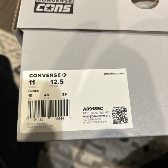 Converse Fastbreak Pro Mid Sneakers Men's Size 11 White/ Orange A09185C - Picture 7 of 7